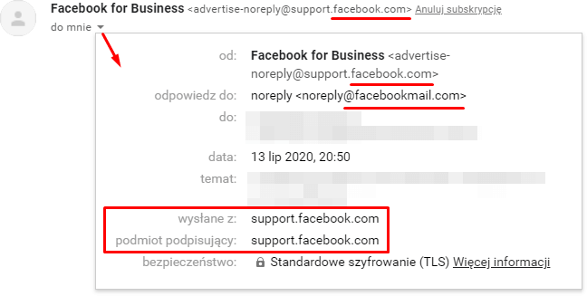 Jak sprawdzić kto wysłał do mnie wiadomość e-mail - czy to rzeczywiście facebook jest nadawcą?
